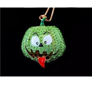 Spooky Halloween Jack-o’-Lantern Green Pumpkin Necklace